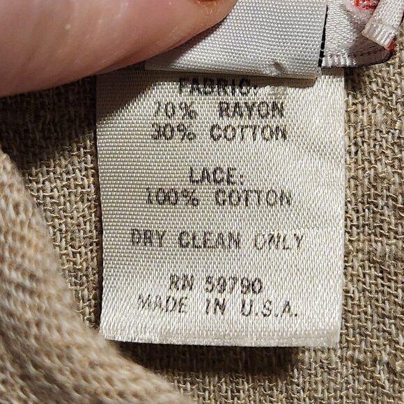 Vintage Lim's Women's OS Fits All Tan Blouse Crochet Lace Button Down Cotton USA - Picture 6 of 11